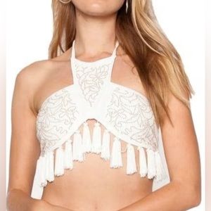 Beach Riot Brazil Bikini Top with Rose Gold Detail and Fringe